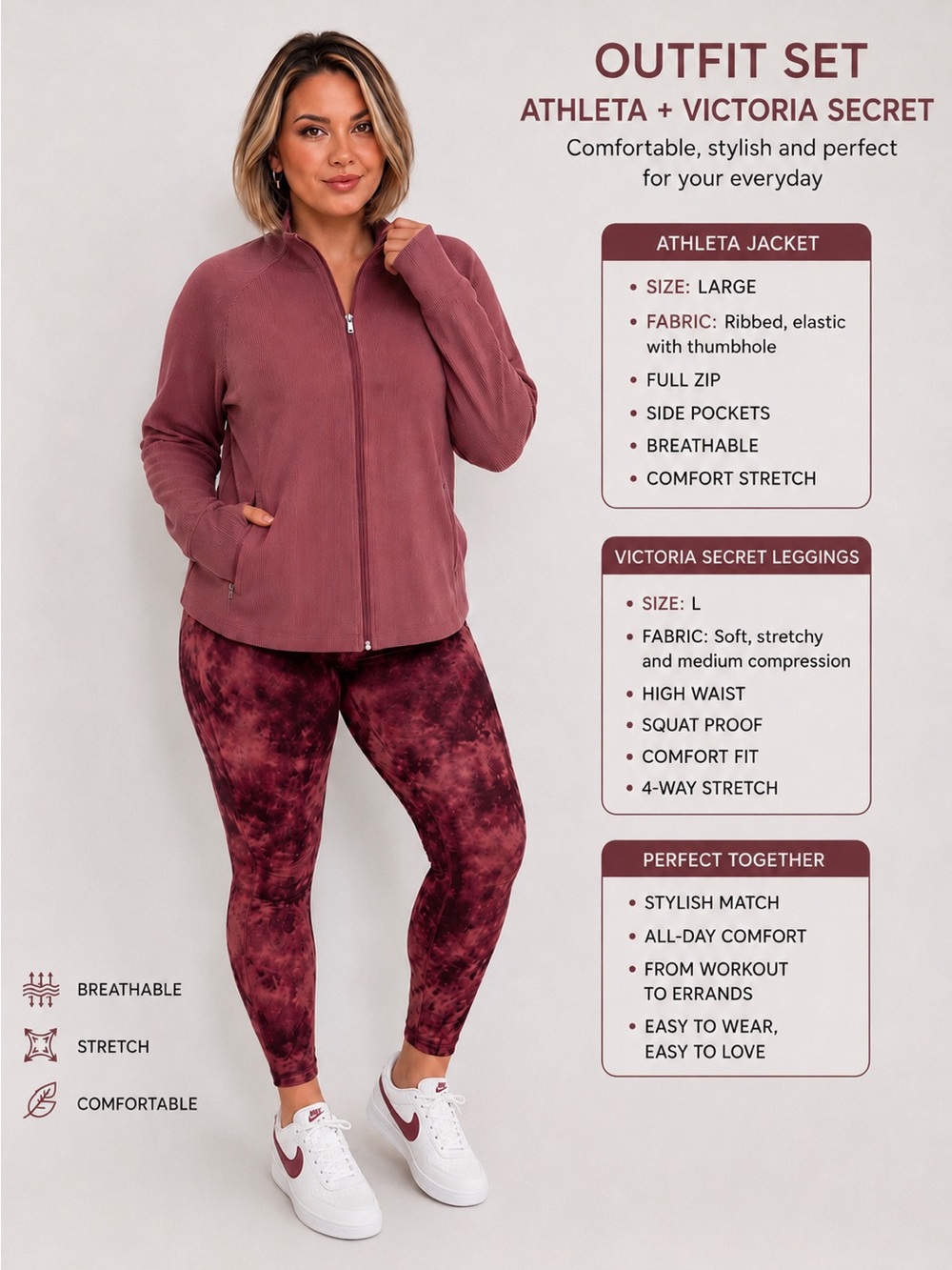 Both Athleta Jacket (LP) Athleisure Sports Setand Victoria's Secret Leggings L